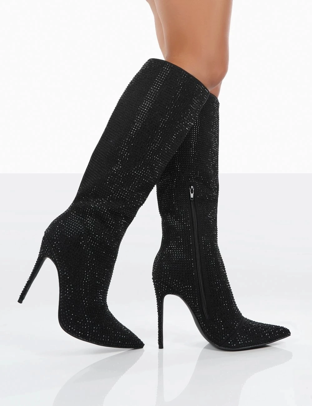 New Fashion High Heel Diamantes Pointed Toe Stiletto Knee High Boots