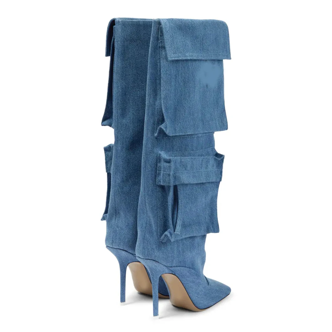 Luxury Shoes Pocket Design Knee High Women Denim Boots