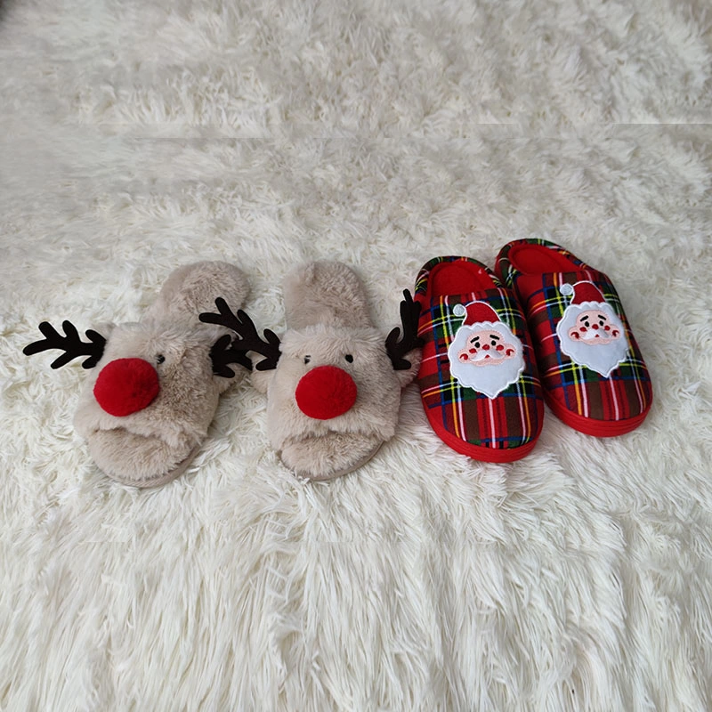 Christmas Womens Cartoon Indoor Warm Fleece Slippers Winter Soft Cozy Home Non-Slip Plush Slip-on Shoes